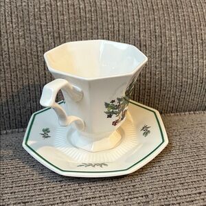 Nikko Ceramics White and Green Teacup and Saucer Set